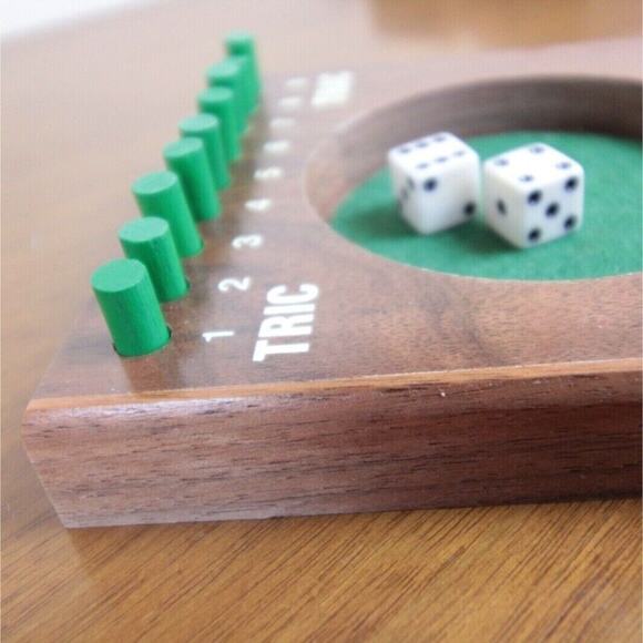 Vintage Tric Trac Travel Game Wood Dice Retro 70s 80s Green Pegs Boardgame - Picture 3 of 6